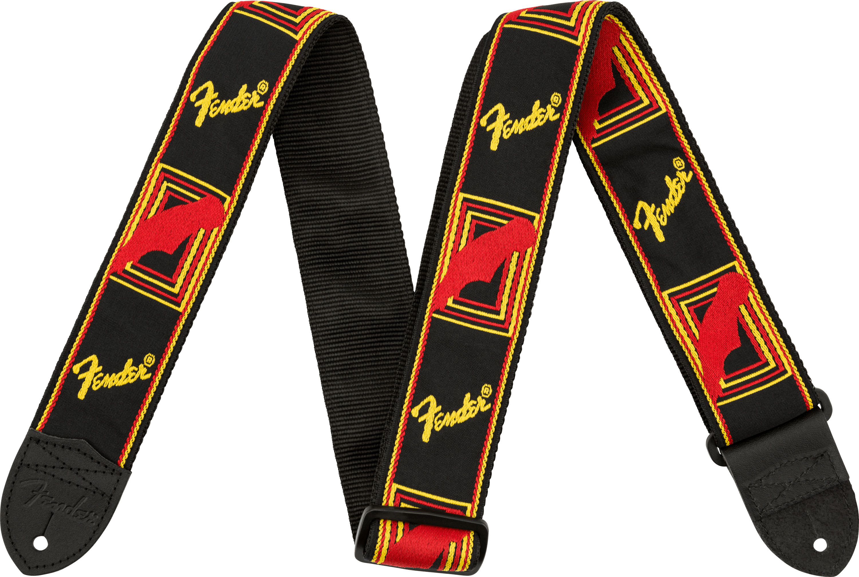 Fender Straps // Monogrammed Strap, Black/Yellow/Red, 2"