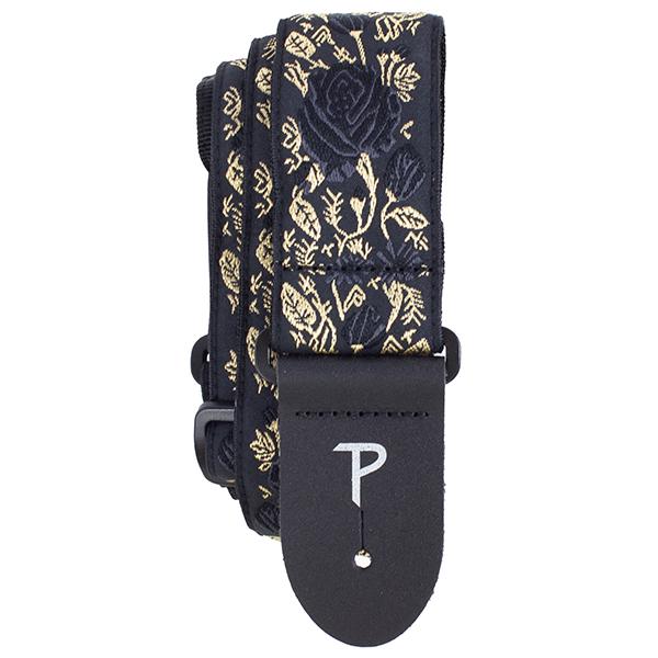 PERRI’S Leathers - 2" BLACK WITH BLACK ROSES GUITAR STRAP WITH LEATHER ENDS