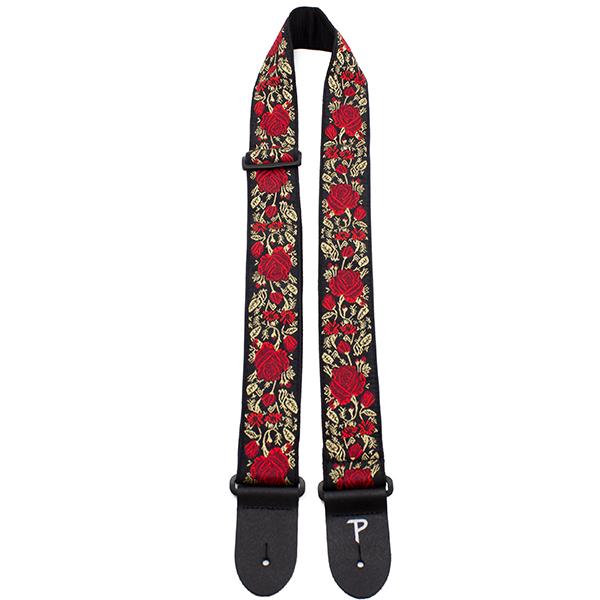 PERRI’S Leathers - 2" BLACK WITH RED ROSES GUITAR STRAP WITH LEATHER ENDS – Image 1