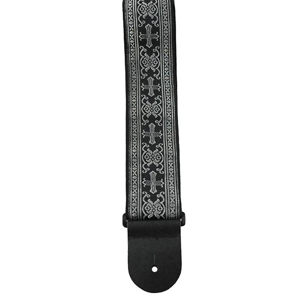 PERRI’S Leathers - 2.5" METALLIC SILVER CROSS DESIGN JACQUARD WITH LEATHER ENDS