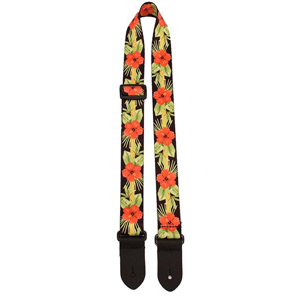 PERRI’S Leathers - 1.5" wide Orange Luau Floral Heat Transfer Design on Polyester Webbing and Genuine Leather Ends