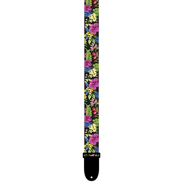 PERRI’S Leathers - 1.5" wide Multi Colored Luau Floral Heat Transfer Design on Polyester Webbing and Genuine Leather Ends
