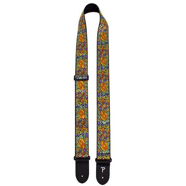 PERRI’S Leathers - 2" FLOWERS ON BLACK JACQUARD WITH LEATHER ENDS