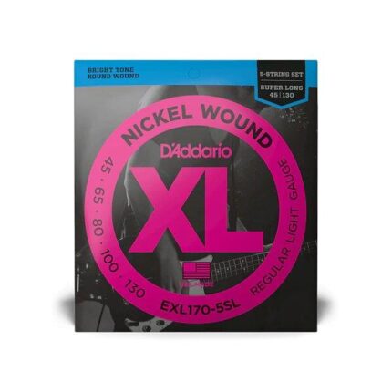 D'Addario Cordes en nickel pour basse 5 cordes D'Addario EXL170-5SL, Light, cordes extra-longues