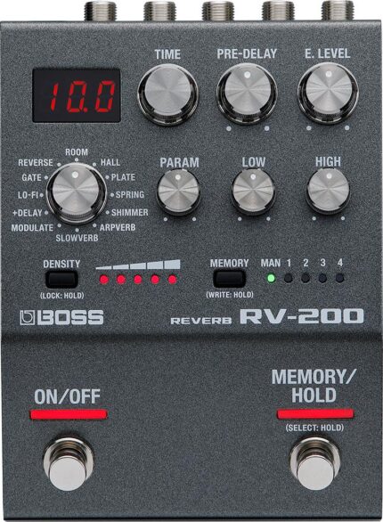 BOSS DELAY / REVERB RV-200 - 200 SERIES REVERB PEDAL WITH 12 MODES AND MIDI