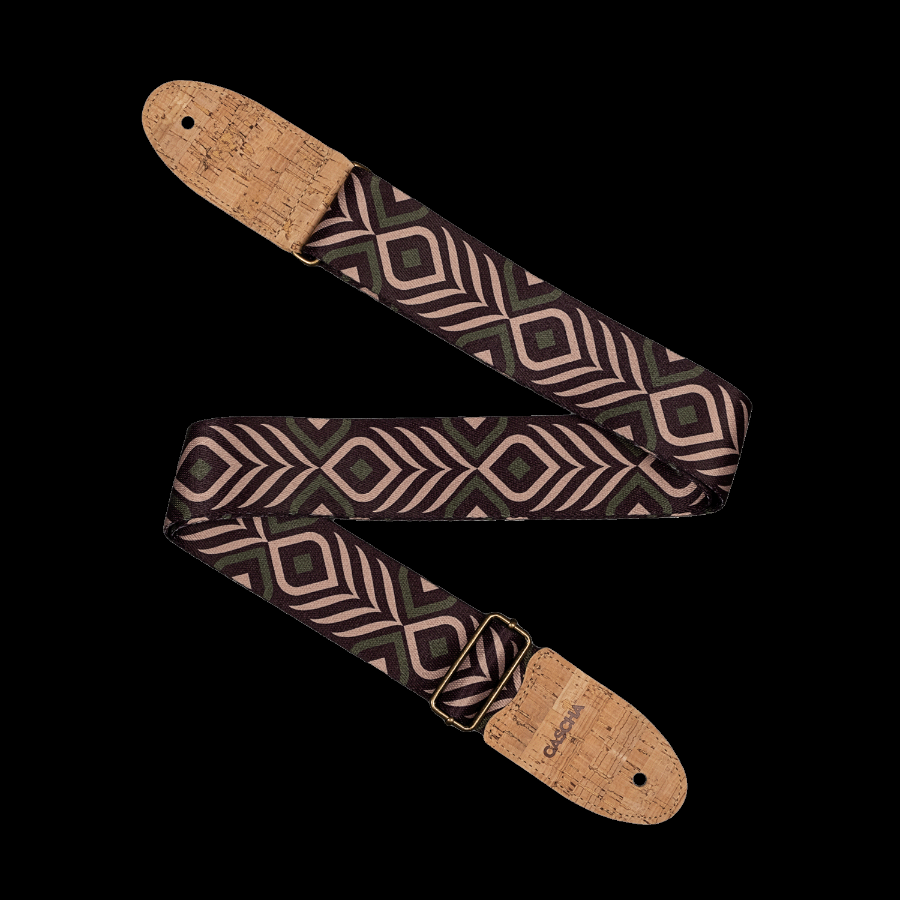Ukulele Strap Nylon Green Chevron Cork CASCHA – Image 1