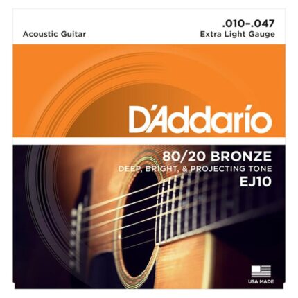 D'Addario Cordes en bronze pour guitare acoustique D'Addario EJ10, Extra Light, 10-47