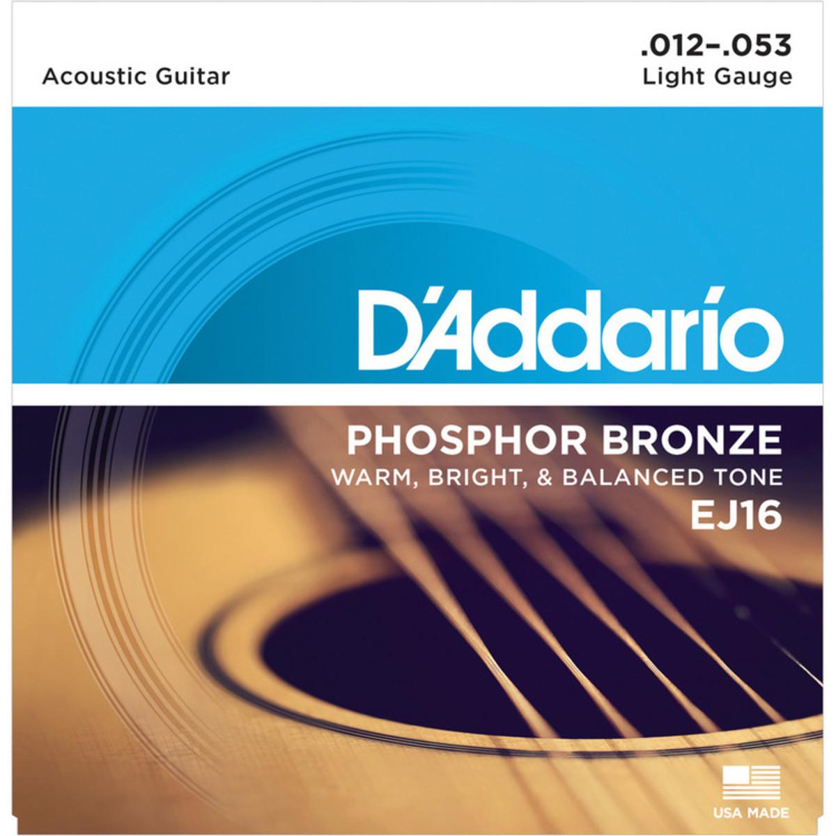 D'Addario Cordes en Bronze Phosphoreux pour Guitare Acoustique D'Addario EJ16 Light 12-53 1-Jeux – Image 1