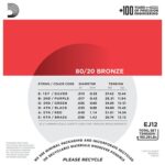 D'Addario Cordes en bronze pour guitare acoustique D'Addario EJ12, 80/12, Medium, 13-56 – Image 3