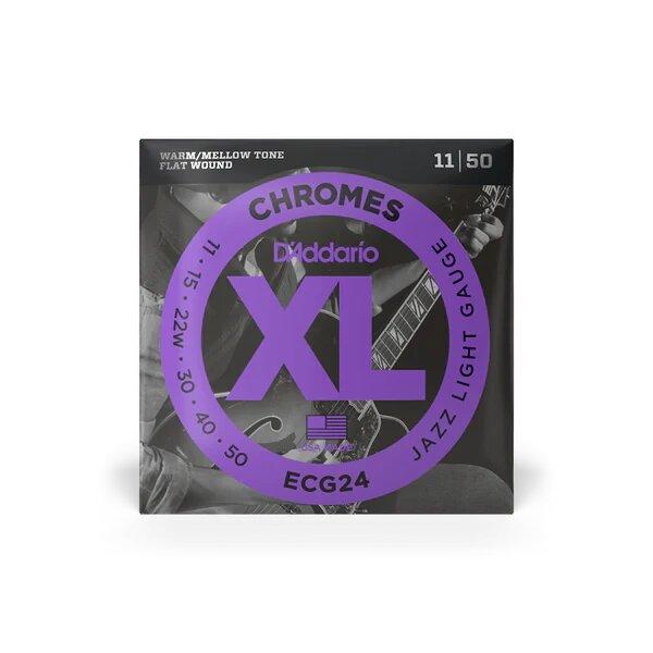 D'Addario Cordes à filet plat pour guitare électrique D'Addario Chromes ECG24, Jazz Light, 11-50 – Image 1