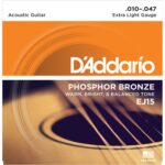 D'Addario Cordes en Bronze Phosphoreux pour Guitare Acoustique avec Revêtement D'Addario EJ15 Extra Light 10-47 1-Jeux