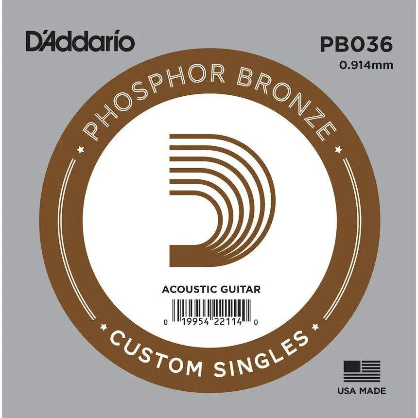 D'Addario Corde seule avec filet de bronze phosphoreux pour guitare acoustique D'Addario PB030, .036 – Image 1