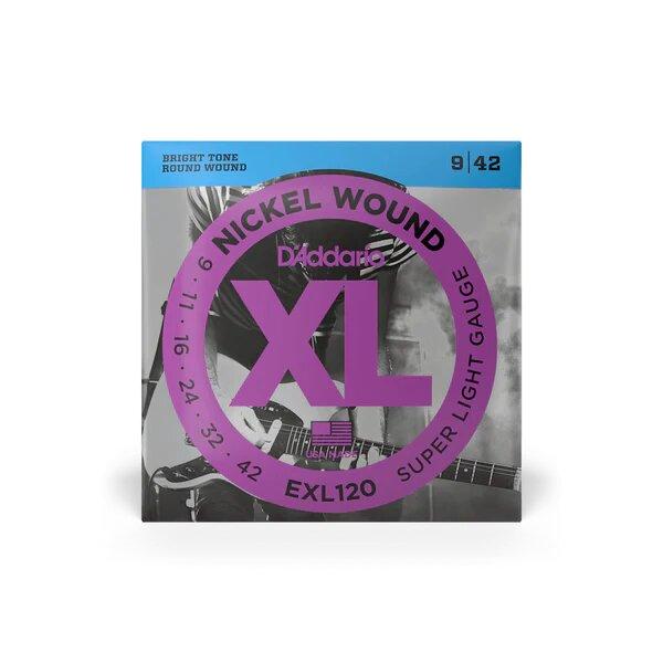 D'Addario Cordes en nickel pour guitare électrique D'Addario EXL120, Super Light, 9-42, 1 Jeux – Image 1