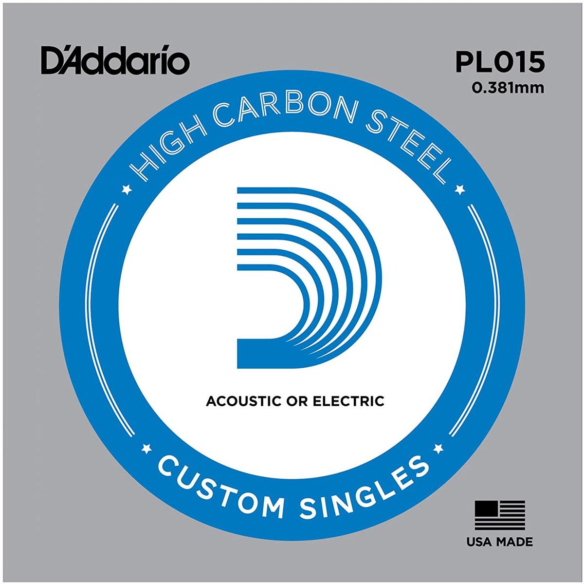 D'Addario Corde seule en acier pur pour guitare D'Addario PL015, .015 – Image 1