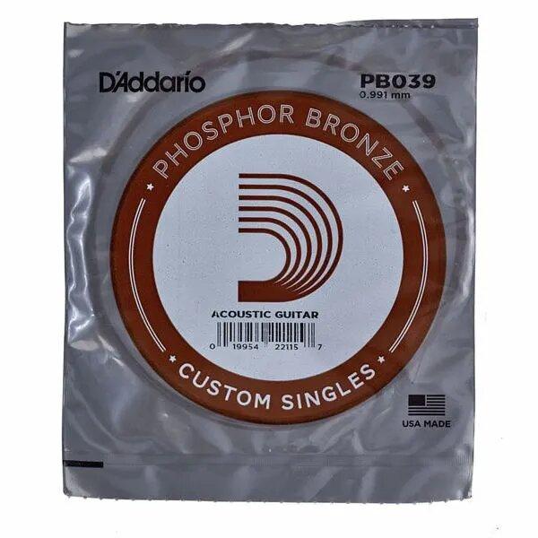 D'Addario Corde seule avec filet de bronze phosphoreux pour guitare acoustique D'Addario PB030, .039 – Image 1
