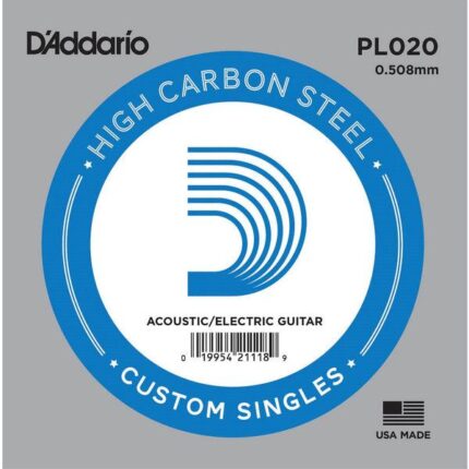 D'Addario Corde seule en acier pur pour guitare D'Addario PL020, .020