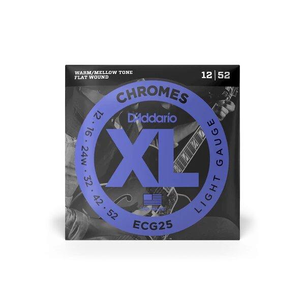 D'Addario Cordes à filet plat pour guitare électrique D'Addario Chromes ECG25, Light, 12-52 – Image 1