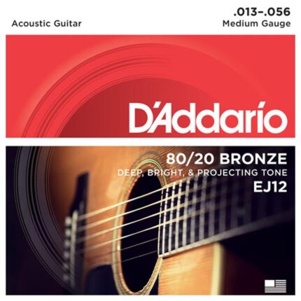 D'Addario Cordes en bronze pour guitare acoustique D'Addario EJ12, 80/12, Medium, 13-56