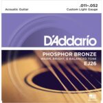 D'Addario Cordes en Bronze Phosphoreux pour Guitare Acoustique avec Revêtement D'Addario EJ26 Custom Light 11-52 1-Jeux