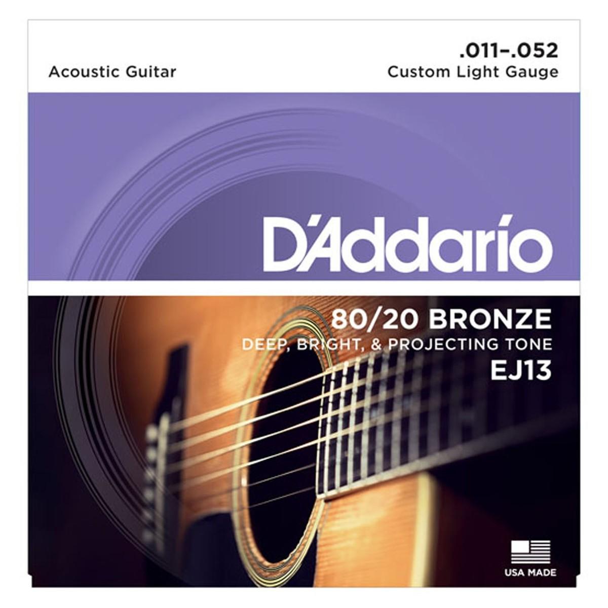 D'Addario Cordes en bronze pour guitare acoustique avec revêtement D'Addario EJ13, 80/20, Custom Light, 11-52 – Image 1