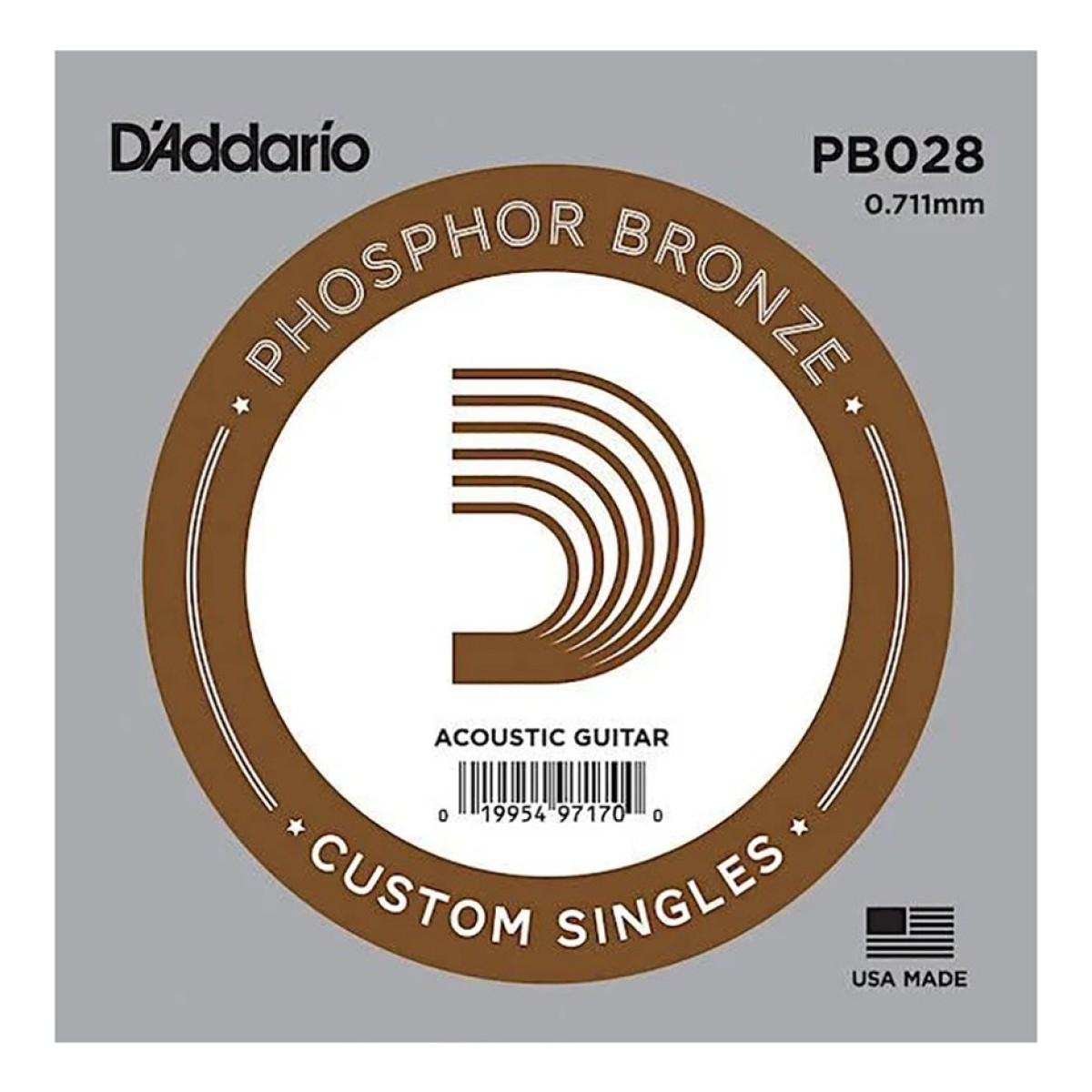 D'Addario Corde seule avec filet de bronze phosphoreux pour guitare acoustique D'Addario PB028, .028 – Image 1