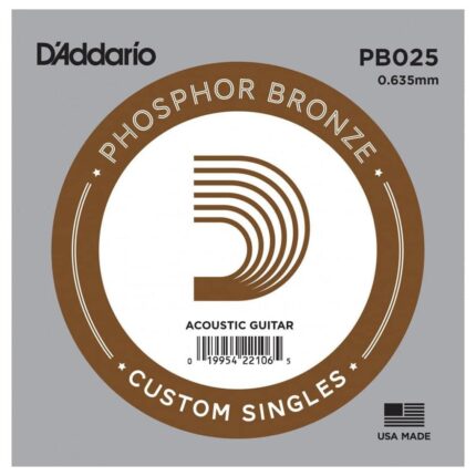 D'Addario Corde seule avec filet de bronze phosphoreux pour guitare acoustique D'Addario PB025, .025