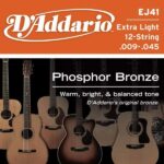 D'Addario Cordes en bronze phosphoreux pour guitare acoustique 12 cordes D'Addario EJ41, Extra Light, 9-45 – Image 2