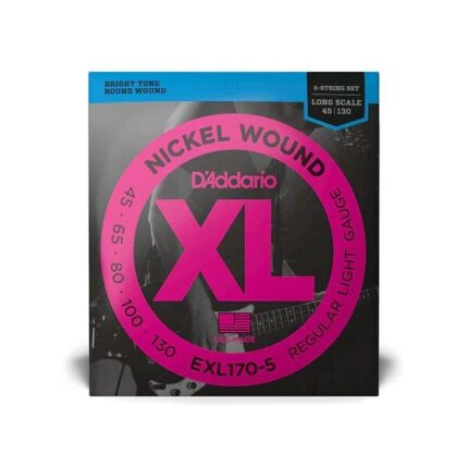 D'Addario Cordes en nickel pour basse 5 cordes D'Addario EXL170-5, Light, 45-130, cordes longues