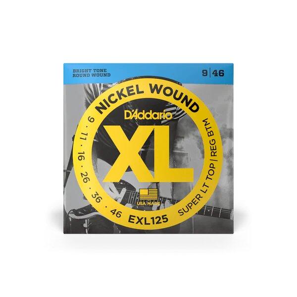D'Addario Cordes en nickel pour guitare électrique D'Addario EXL125, Super Light Top/Regular Bottom, 9-46, 1 Jeux – Image 1