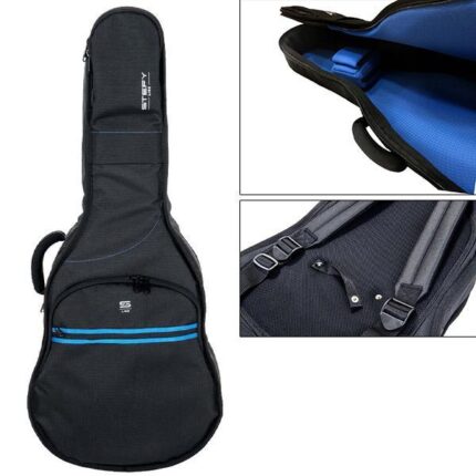 Stefy Line - Housse pour guitare classique 4/4, rembourrage 20mm, noire/bleu