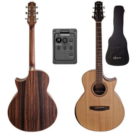 Guitar E/A Grand Auditorium Cut Solid Spruce Top / Ebony Back&Sides Fishman 101+DX Bag ALMOND