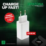 PATONA Premium GaN PD65W Adaptateur blanc 1xUSB-C 1xUSB-A PD3.0 QC3.0 – Image 7